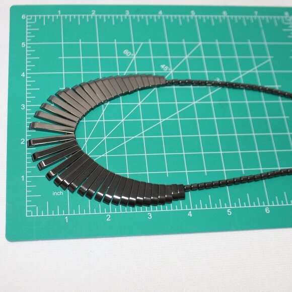 Vintage Natural Hematite Graduated Bar Necklace, 24 Inch Length - Picture 7 of 11